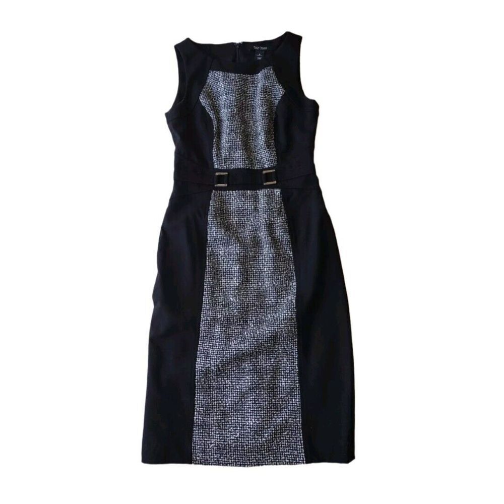 White House Black Market Women 0 Black Tweed Color Block Sleeveless Lined Dress